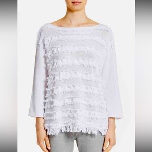 Fabiana Fillipi White Cotton Fringe Knit Sweater